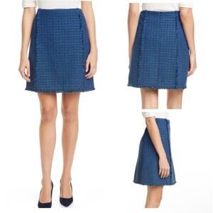 Hugo Boss Navy Tweed Fringe Vomanda Skirt Size 10